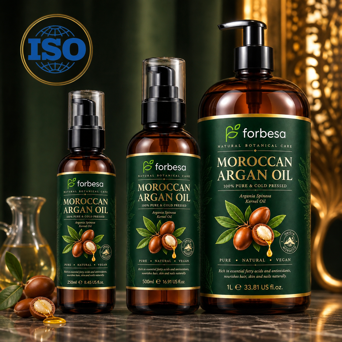FORBESA Pure Moroccan Argan Oil – Cold-Pressed for Hair, Skin & Nails