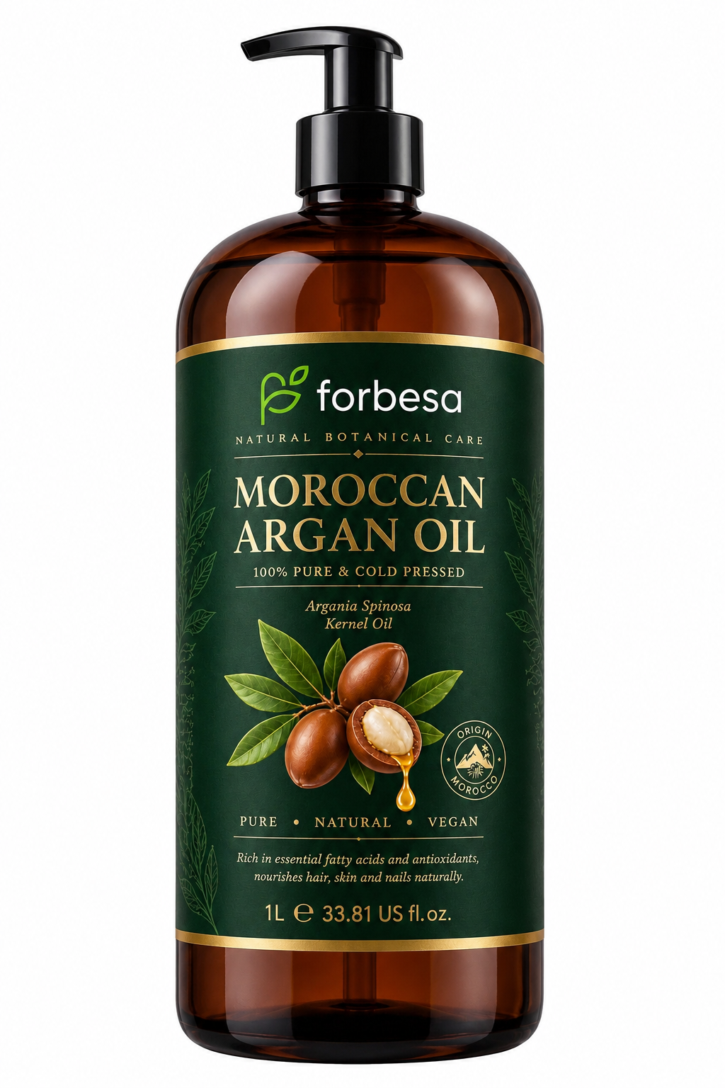 FORBESA Pure Moroccan Argan Oil – Cold-Pressed for Hair, Skin & Nails