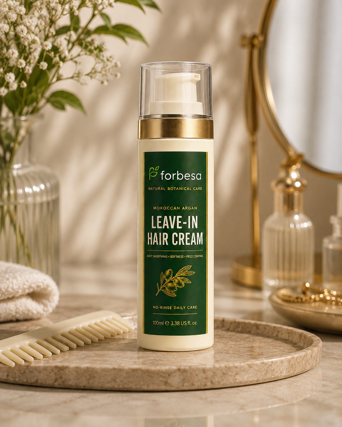 FORBESA Moroccan Argan Leave-In Hair Cream – Daily Smoothing, Softness & Frizz Control