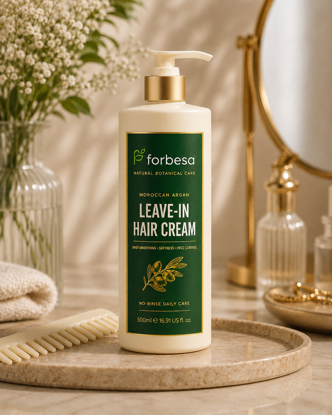 FORBESA Moroccan Argan Leave-In Hair Cream – Daily Smoothing, Softness & Frizz Control