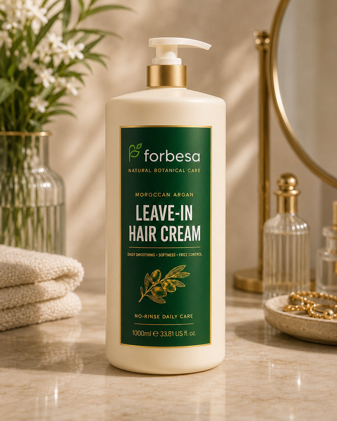 FORBESA Moroccan Argan Leave-In Hair Cream – Daily Smoothing, Softness & Frizz Control
